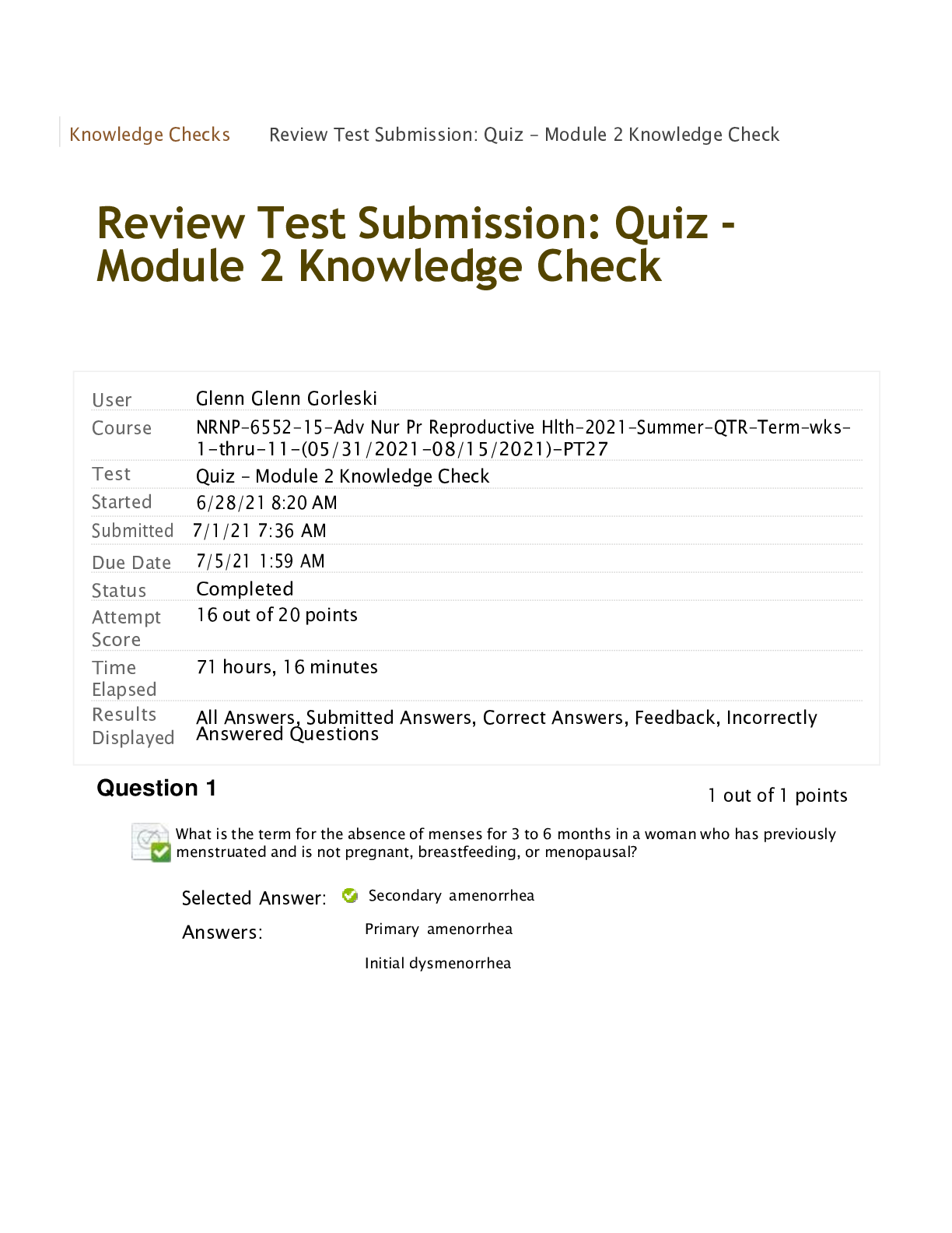Preview image for Review Test Submission Quiz Module 2 Knowledge Check ndash